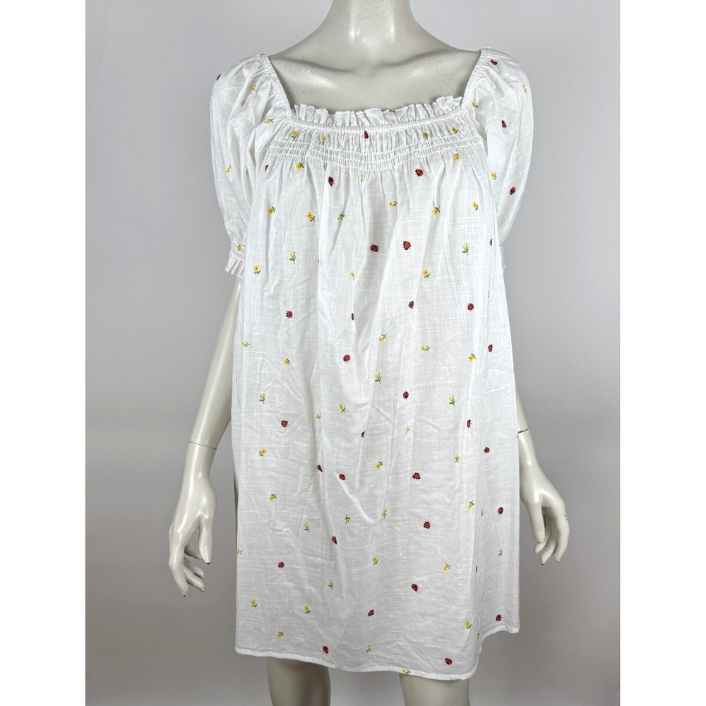 Mod Cloth Summertime Garden Stories Smocked Mini Dress Unlined Women M NWT White